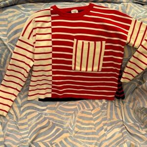 Cabi women’s XS blue, red, and white striped sweater with breast pocket